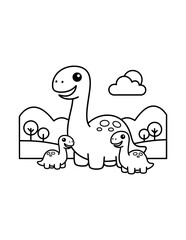 Cute Baby Dinosaur Family Coloring Page for Kids. Simple Prehistoric Animal Outline Illustration for Children. © Salma