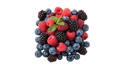 Bunch of fresh organic mixed forest berries isolated on a transparent background sweet fruit snack © belova-png