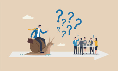 Slow of the illustration is modern meeting teams together riding snail slow walking on arrow to reach target © Mst Amina
