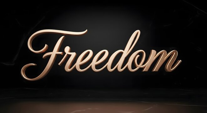 Golden cursive text reading Freedom on transparent background