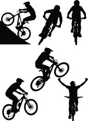 Obraz premium Silhouettes of cyclists performing stunts, jumps, and tricks on bicycles showing dynamic motion and skill