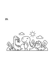 Cute Prehistoric Dinosaur Friends Coloring Page for Kids. Simple Dinosaur Outline Illustration for Children. © Salma
