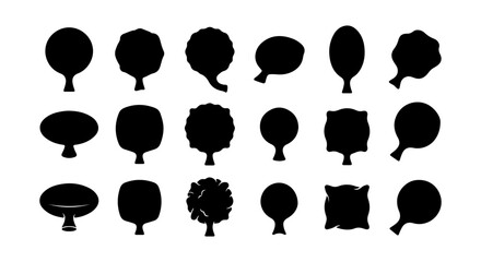 Diverse Tree Silhouettes Collection, Nature Elements, Organic Shapes, Black and White Vector Icons © Fuji