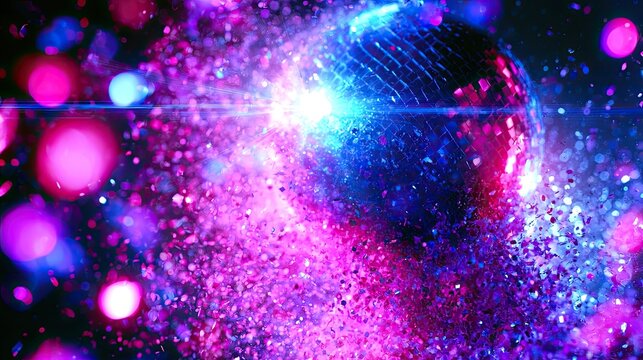 Exploding sphere with bright light, particles, and bokeh effects