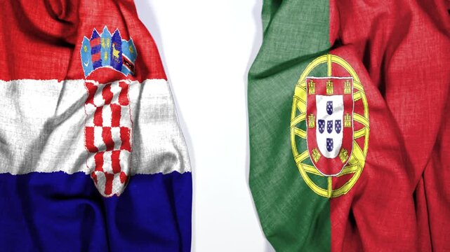 Portugal and Croatia two flags textile cloth, fabric texture