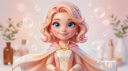Fototapeta premium Cabelo loiro ondulado com brilho e textura suave em fundo rosa claro
