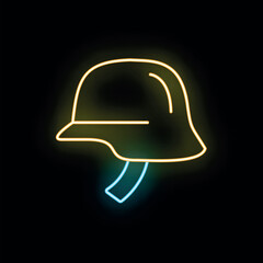 Fototapeta premium Army helmet vector icon presenting military protection and defense with a glowing neon effect