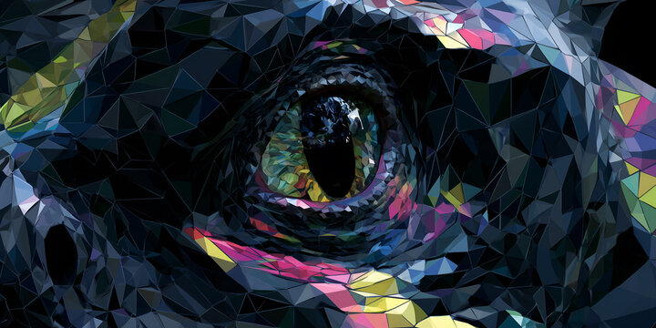 The Faceted Dragon&rsquo;s Gaze: A Crystalline Beast of Color and Shadow, ai generated.
