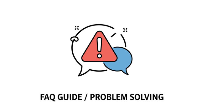 FAQ Guide / Problem Solving Icon: Exclamation Mark in Alert Triangle with Speech Bubbles