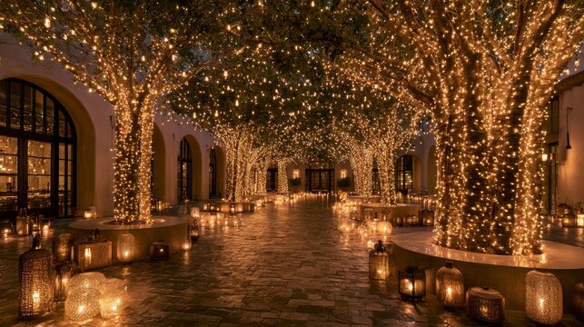 Magical Courtyard Illuminated by Twinkling Fairy Lights