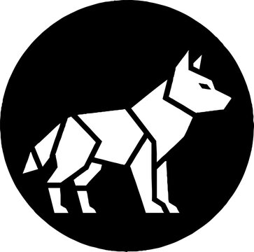 Geometric origami style white wolf silhouette design.