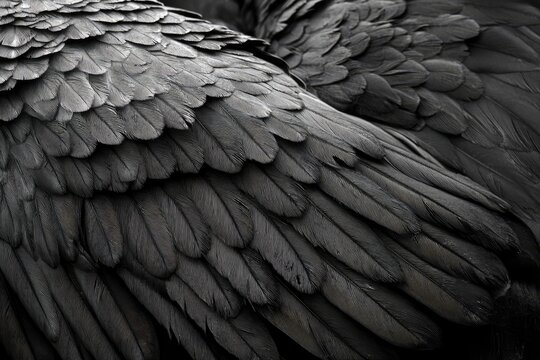 Detailed texture of overlapping dark feathers, creating a rich, layered appearance