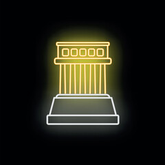 Naklejka premium Historic mausoleum building with vibrant neon yellow glow on a black background