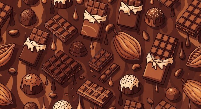 World Chocolate Day Seamless Pattern with Cocoa and Sweets.
