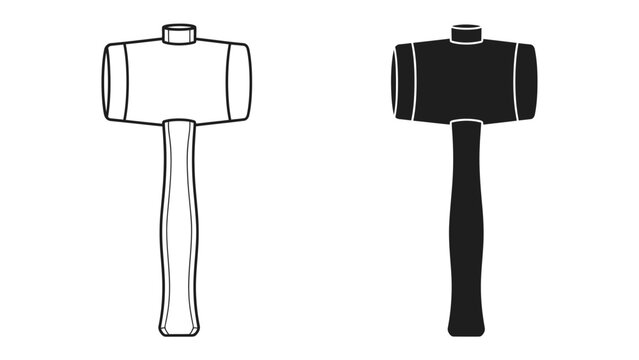 Mallet illustration, black and white. A graphic representation of a mallet tool in two styles, one outlined and one solid silhouette.