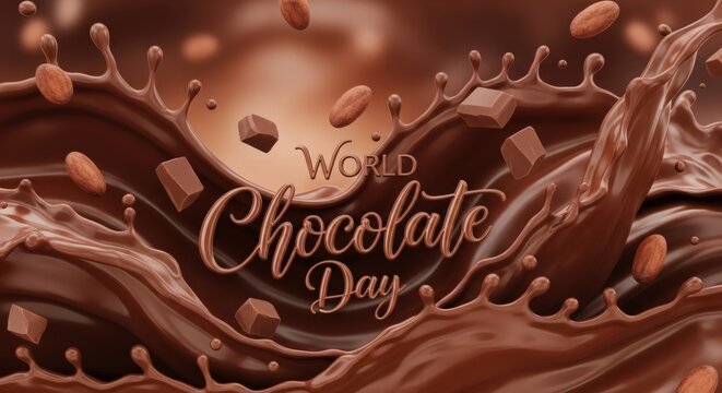 Chocolate Splash with Cocoa Beans for World Chocolate Day