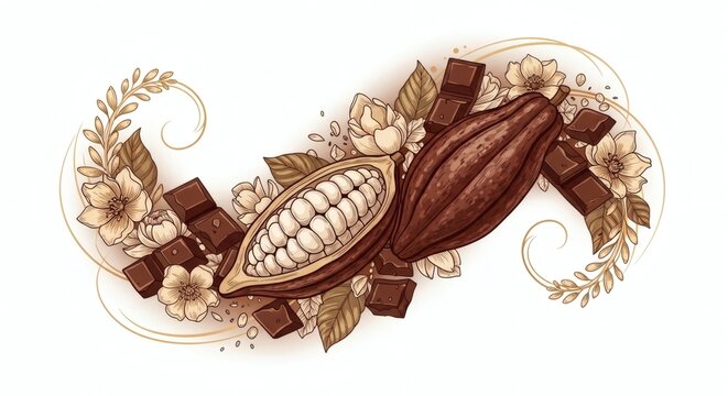 Cocoa Beans and Chocolate Decorative Vintage Illustration