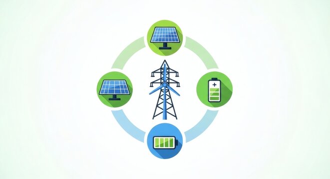 Renewable Energy Infrastructure Concept with Solar and Grid Icons.