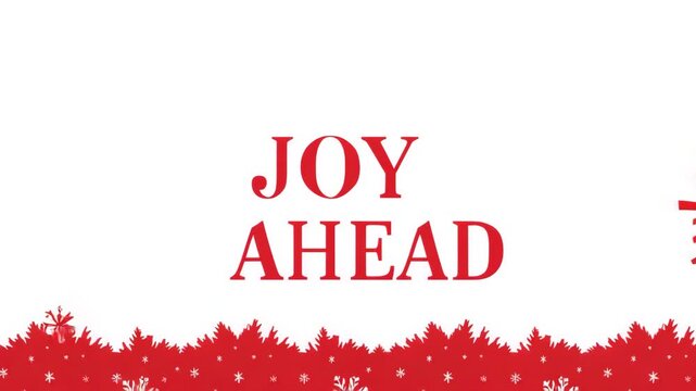 Fireworks above snowflake shapes sparkling theme greeting "Joy Ahead" clean bright design