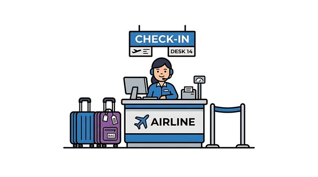 Woman checking in luggage at airport counter.