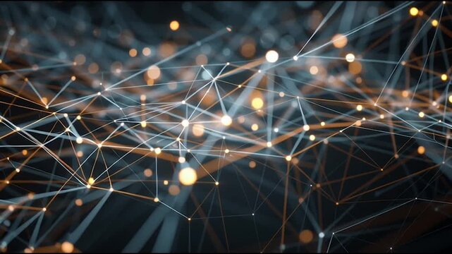 Abstract colorful business connection of lines from nodes It is connected to endless nodes and represents the innovation of communication cyber security in the network with black background	