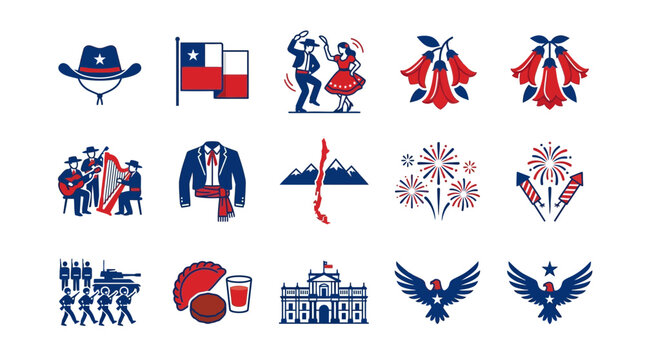 Set of Texas-themed patriotic vector icons in red, white, and blue