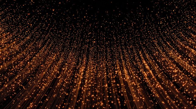 Abstract golden particles fall from above, creating streaks of light on black