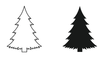 Fototapeta premium Christmas Tree Icon: A simple, stylized graphic featuring two evergreen trees, one outlined in white and the other solid black, symbolizing holiday spirit and winter celebration.