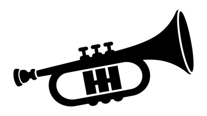 Trumpet Silhouette: A simple yet iconic silhouette of a trumpet, a classic brass instrument, ready to fill the air with music. © Asma