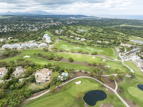 The San Roque Club Golf Resort. Aerial view. Drone shot. C&aacute;diz province, Andalusia, Spain