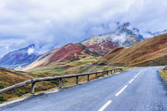 France, region Auvergne-Rh&ocirc;ne-Alpes, Savoier Alps, Departement Savoie, view of road to pass Col de la Croix de Fer and Col de Glandon, travel landscape nature