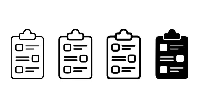 Checklist Icons Set, Clipboard Task List Vector Graphics, To-Do List Symbols, Survey Forms