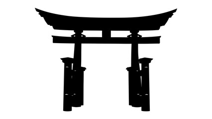 Torii Gate Silhouette: A striking black silhouette of a traditional Japanese Torii gate, symbolizing passage and spiritual transition. © Md