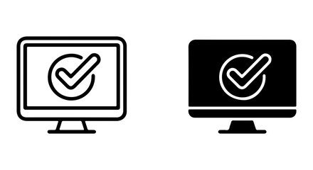 Computer Monitor with Checkmark Icon, Digital Approval and Verification Vector Set © Arju