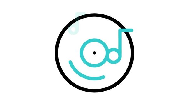 Animated Vinyl Record Music Audio Player Line Icon (Use Multiply Blend Mode)