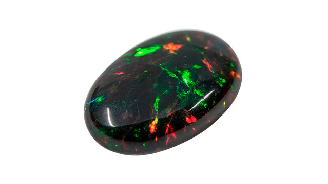 Polished black opal gemstone crystal mineral isolated on a transparent background precious jewelry asset