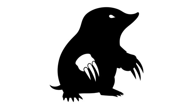 Black Mole Silhouette: A striking black silhouette of a mole, showcasing its distinctive claws and pointed snout, stands ready to explore its underground world.