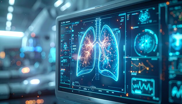 Digital Lung Scan on Monitor in High-Tech Medical Research Facility.