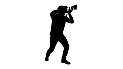 Silhouette of a Photographer: A lone figure, captured as a black silhouette, stands with a professional camera, focused intently on capturing the perfect shot. © Asma