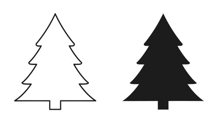 Fototapeta premium Christmas Tree Silhouette: Two stylized Christmas trees, one a simple outline and the other a solid black silhouette, represent the festive spirit and holiday season.