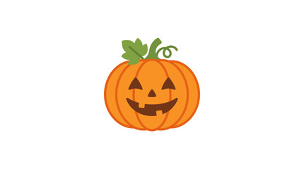 Obraz premium Cute Cartoon Jack-o'-Lantern Pumpkin with Green Leaves Halloween Icon