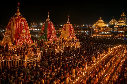 Traditional Jagannath Rath Yatra Festival with Majestic Temple Chariots in Puri