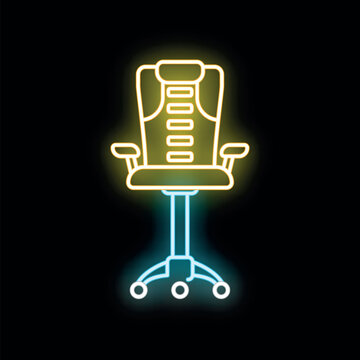 Gaming chair outline glowing with neon light, conceptualizing esports and digital entertainment