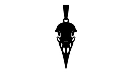 Black Raven Skull Pendant Silhouette: A striking black silhouette of a raven skull, detailed with sharp angles and a formidable beak, hangs suspended from a simple loop. © Asma
