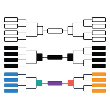 Set of tournament bracket diagrams for competitive events with tournament