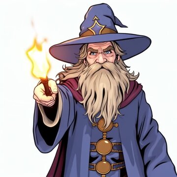 Wizard casting fire magic with a mystical flair, showcasing a vibrant scene of sorcery and enchantment in a fantasy setting
