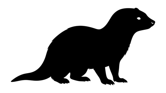 Ferret Silhouette: A sleek black silhouette of a ferret, standing alert with its tail extended and piercing eyes, conveying a sense of stealth and wildness.