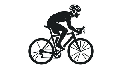 Obraz premium Silhouette of Cyclist on Road Bike: A stylized black silhouette of a person riding a road bike, wearing a helmet and athletic gear, captured in motion.