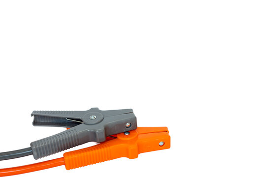 Positive and Negative Battery Jumper Cable Clamps Isolated on White Background