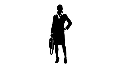 Businesswoman Silhouette: A strong, confident businesswoman stands in a professional suit, holding a briefcase, ready to conquer the corporate world. © Md